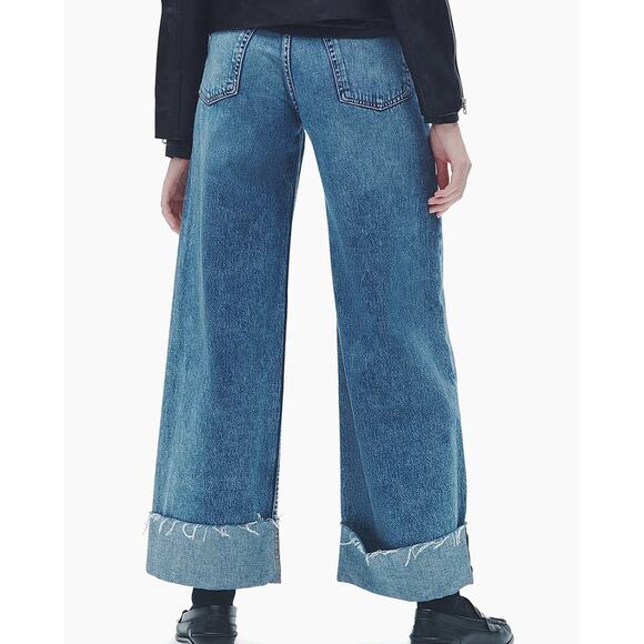 rag & bone Size 24 Sofie Jeans Pebbles High Rise Ultra Wide Ankle Cuff USA - Picture 3 of 9